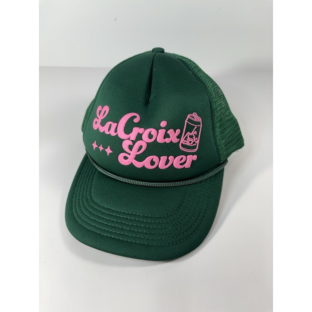 LaCroix Lover Trucker Snapback Hat Cap Puff Print Green Pink Sparkling Water